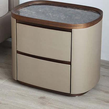 Minimalist Slate Elliptical Nightstand 2-Drawer