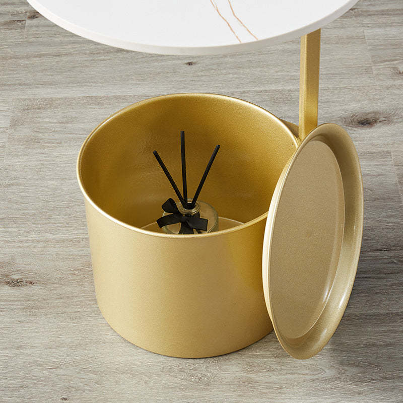 Minimalist Round Iron Rock Slab Side Table