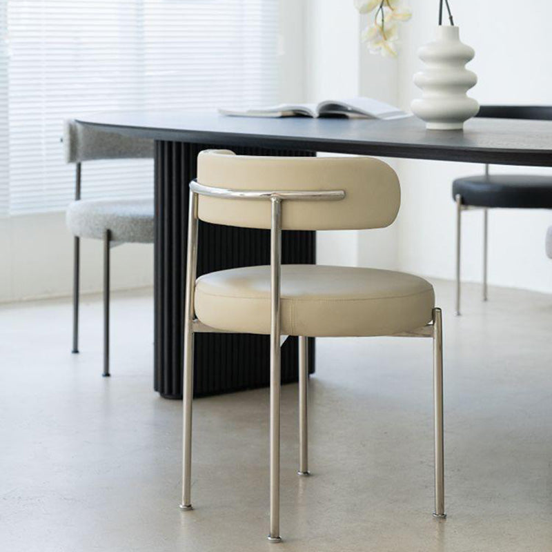 Minimalist Round Velvet Tubular-Leg Dining Chair