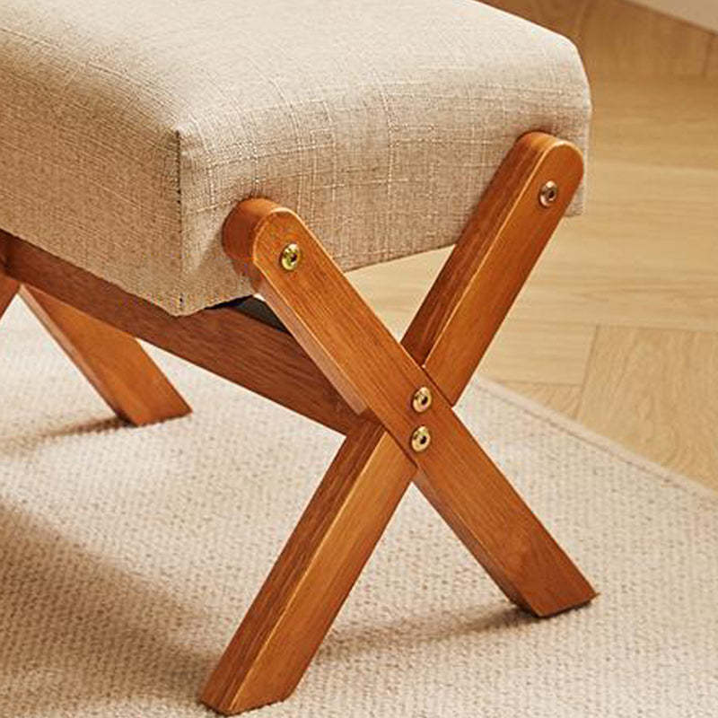 Contemporary Wood Linen X-Leg Footstool