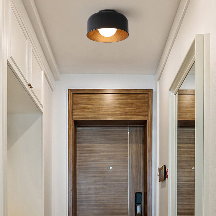Minimalist Dome Wood Grain Iron Ceiling Light