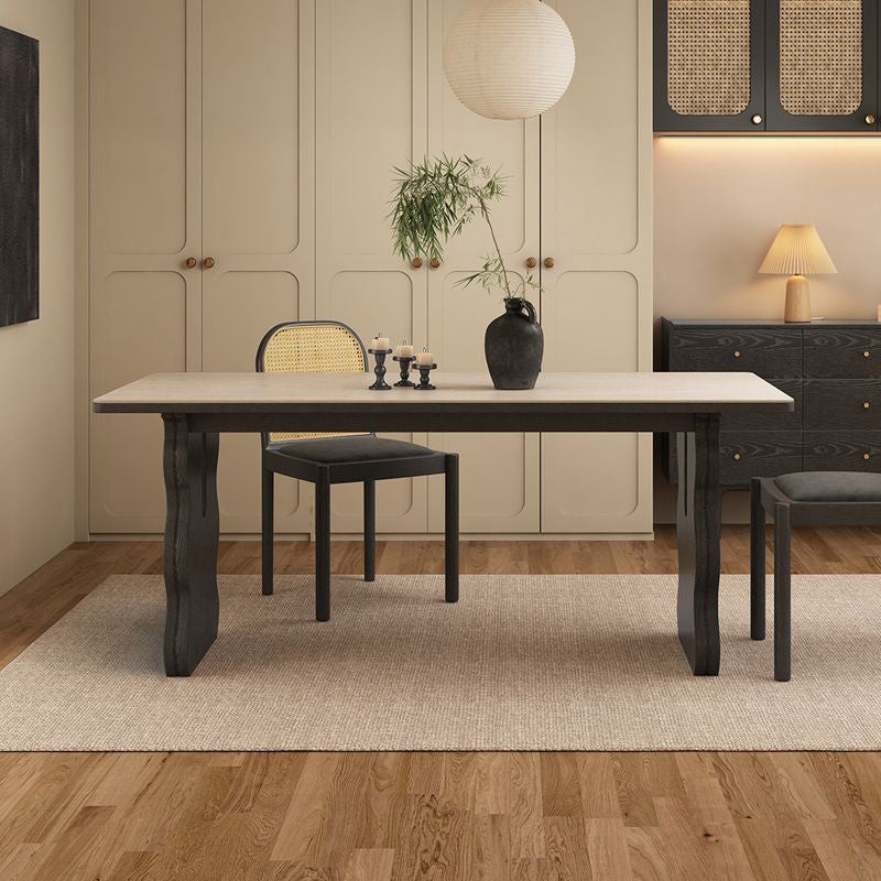 Retro Wave Wood Slate Dining Table — Black