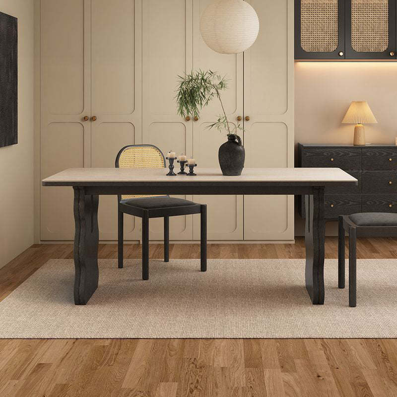 Retro Wave Wood Slate Dining Table — Black
