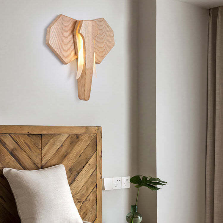 Nordic Solid Wood Elephant LED Sconce