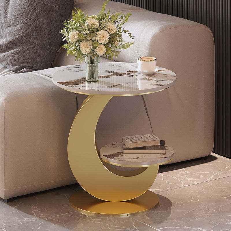 Luxury Round Sintered Stone Coffee Table — Black & White Tabletop + Gold Base
