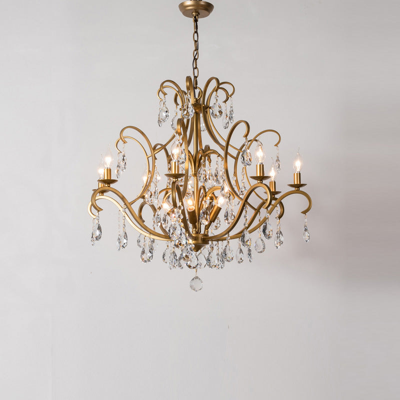 French Candelabra Round Crystal Iron Chandelier
