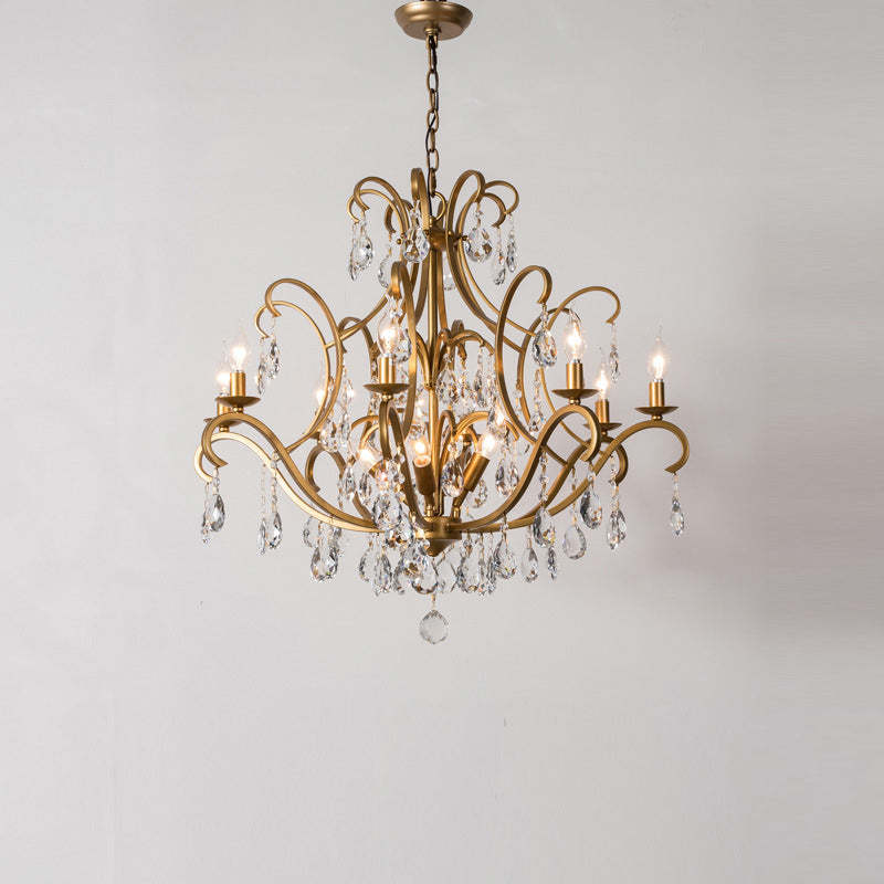 French Candelabra Round Crystal Iron Chandelier