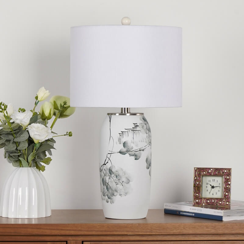 Modern Chinese Ink Ceramic Fabric Lamp — Dimmer Switch / 110V-120V For US/CA