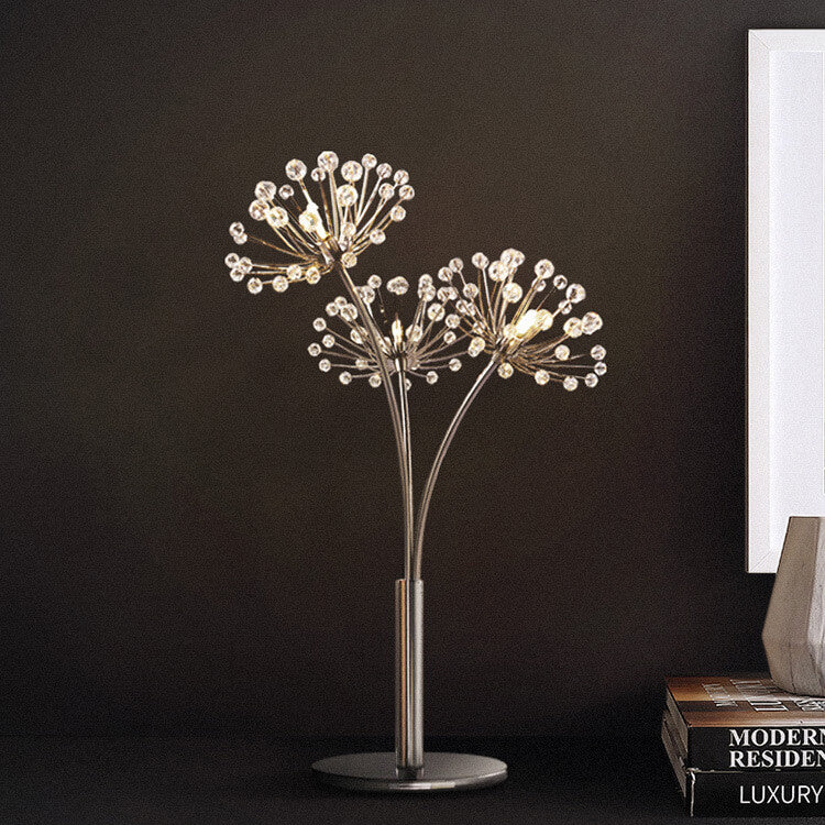 Nordic Dandelion Crystal Bead Iron 3-Light Table Lamp — Push Button Switch / Warm Light (3000K) / 110V-120V For US/CA