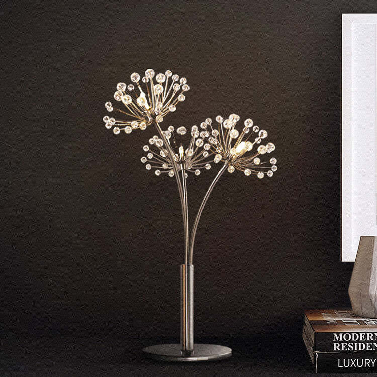 Nordic Dandelion Crystal Bead Iron 3-Light Table Lamp — Push Button Switch / Warm Light (3000K) / 110V-120V For US/CA
