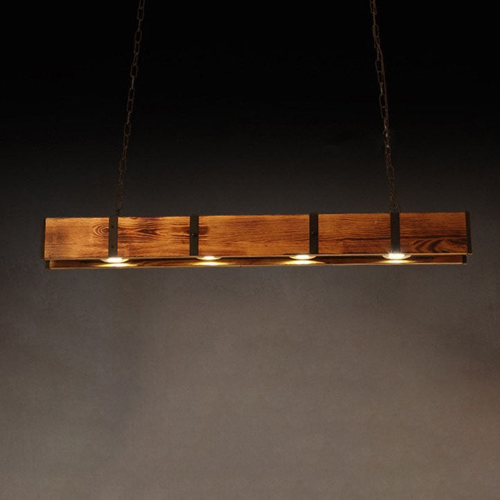 Vintage Solid Wood Long Bar LED Island Chandelier