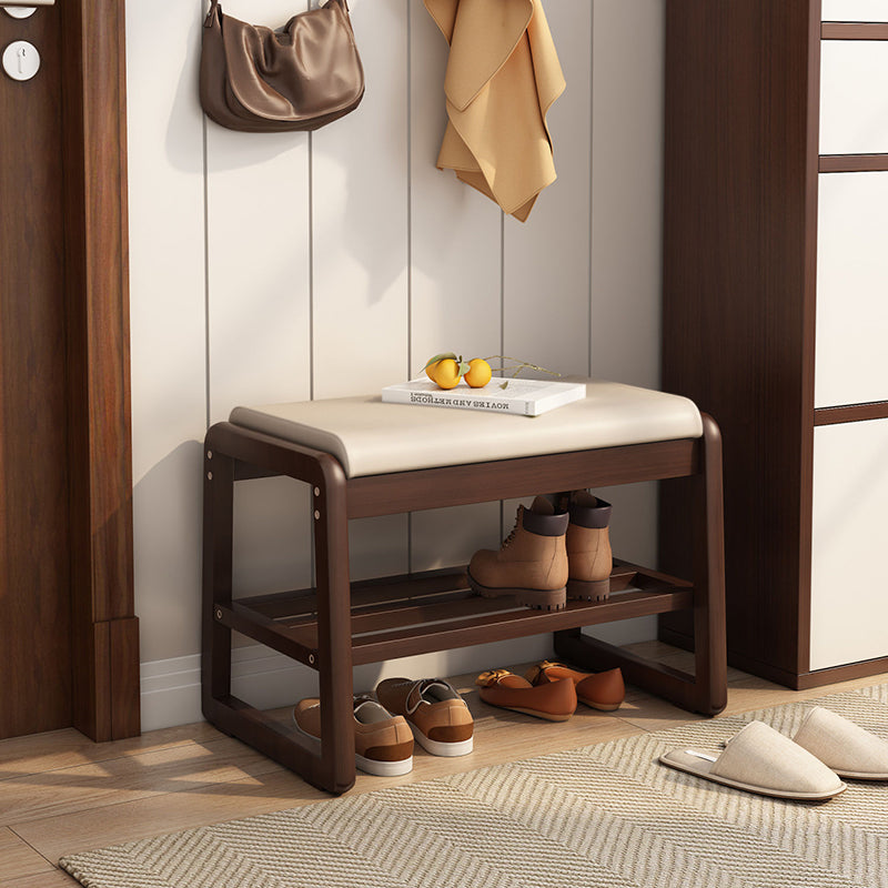 Minimalist Leather Wood 1-Shelf Shoe Storage