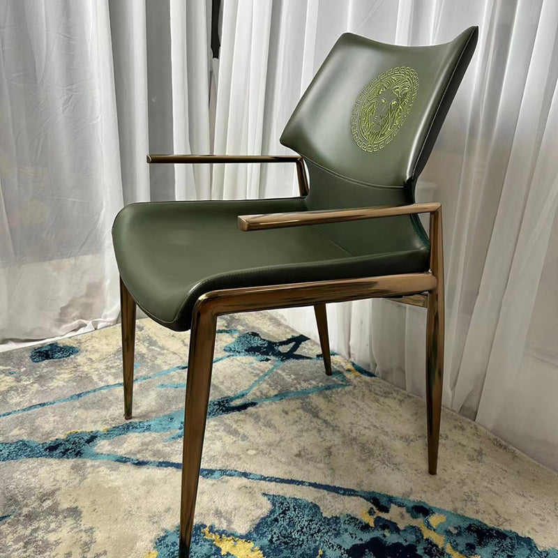 Contemporary Leather Tapered-Leg Dining Chair — Light Brown Seat + Black Armrests