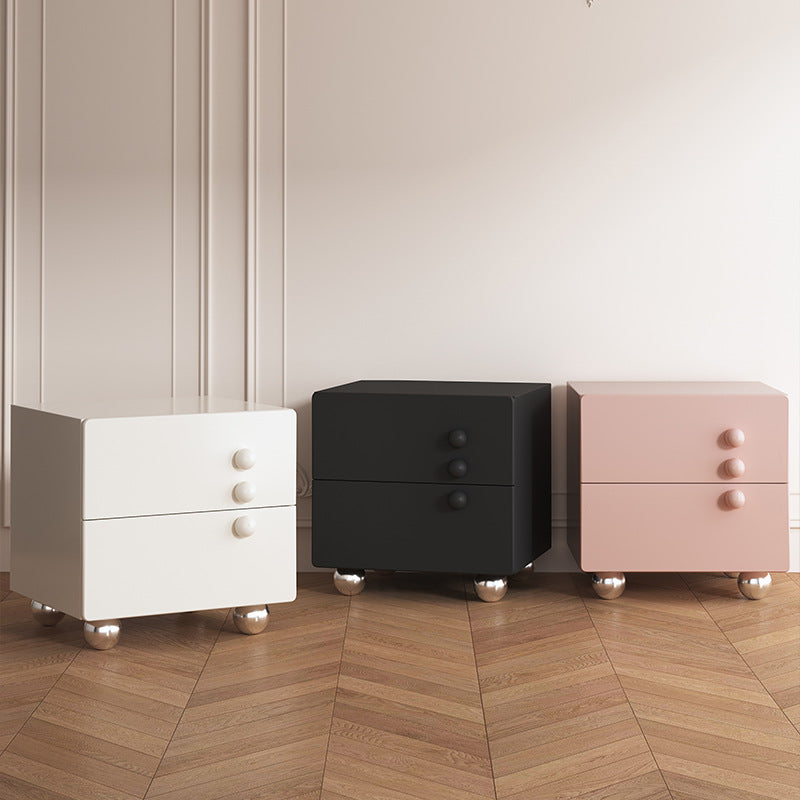 Contemporary Wood Orb Rectangular Nightstand 2-Drawer