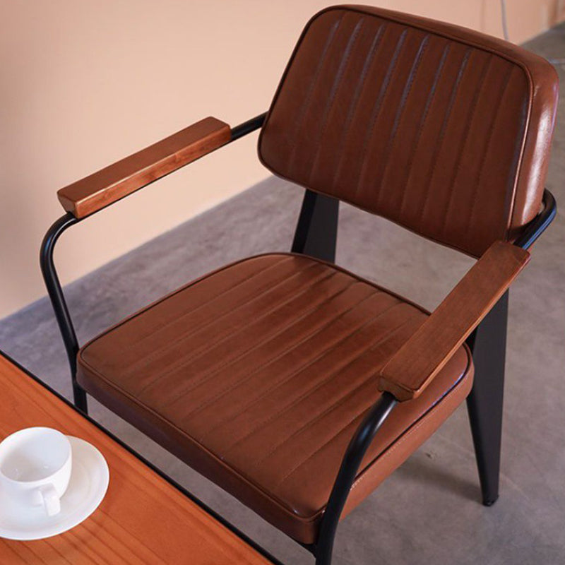 Industrial Leather Metal Wood Dining Chair