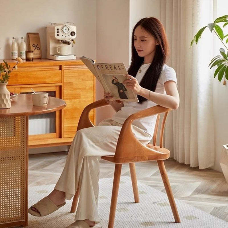 Scandinavian Round Back Solid Wood Dining Armchair