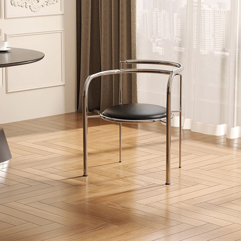 Vintage Round Steel Leather Armchair — Black