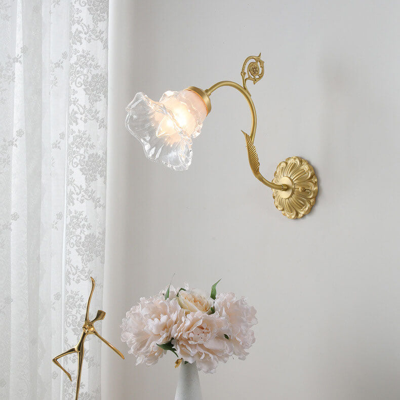 French Glass Flower Copper Wall Sconce