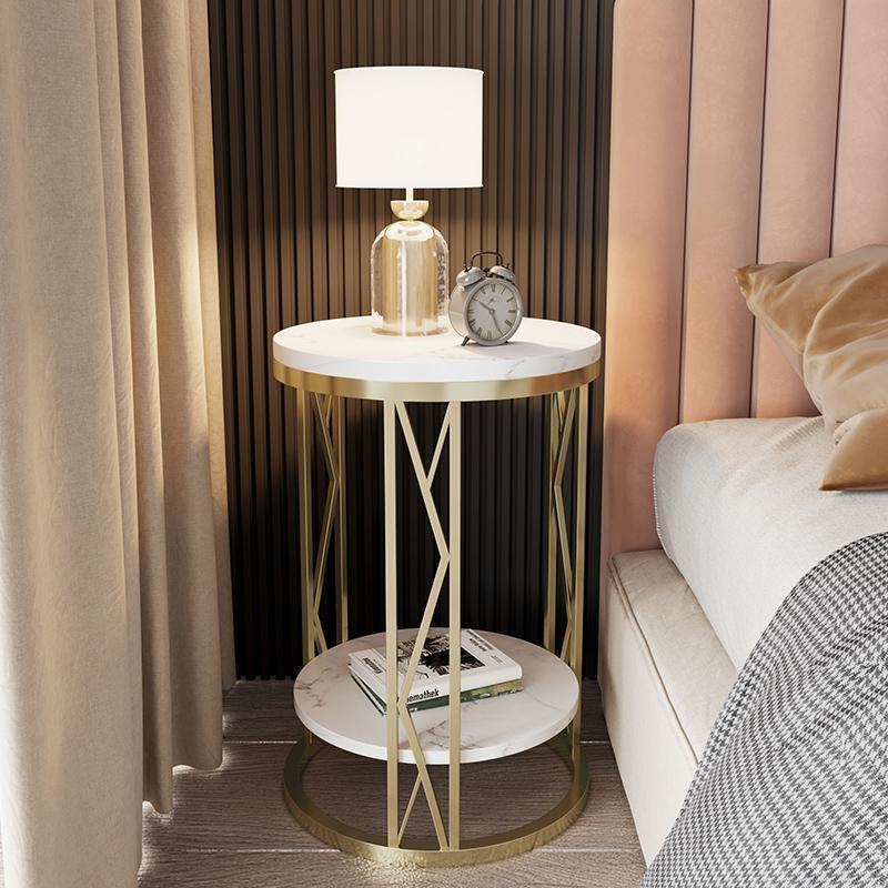 Luxury Round Iron Rock Slab Coffee Table — Black & Black Gold