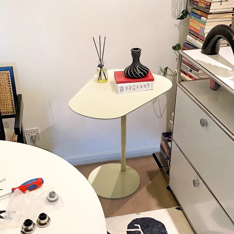 Contemporary Irregular Geometric Iron End Table — Red Table Top + Yellow Base