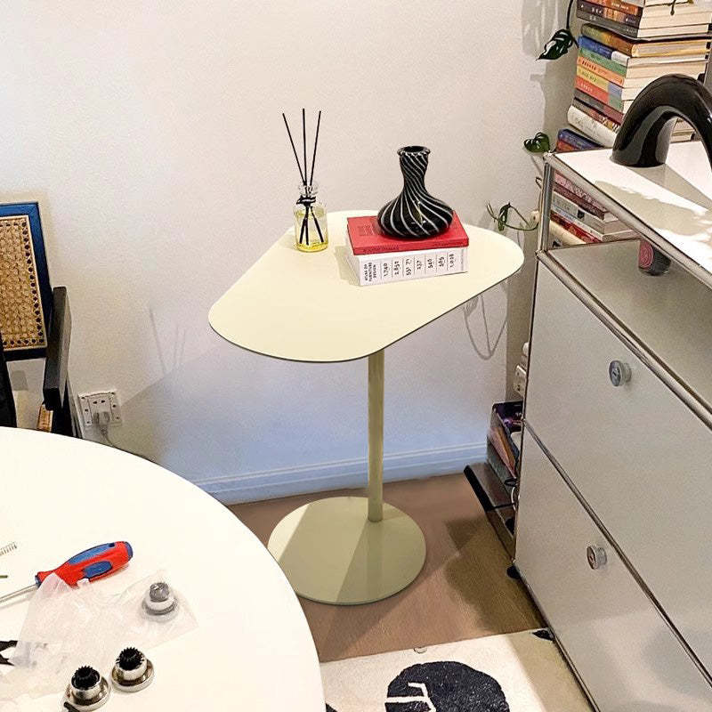 Contemporary Irregular Geometric Iron End Table — Red Table Top + Yellow Base