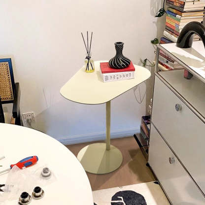 Contemporary Irregular Geometric Iron End Table — Red Table Top + Yellow Base