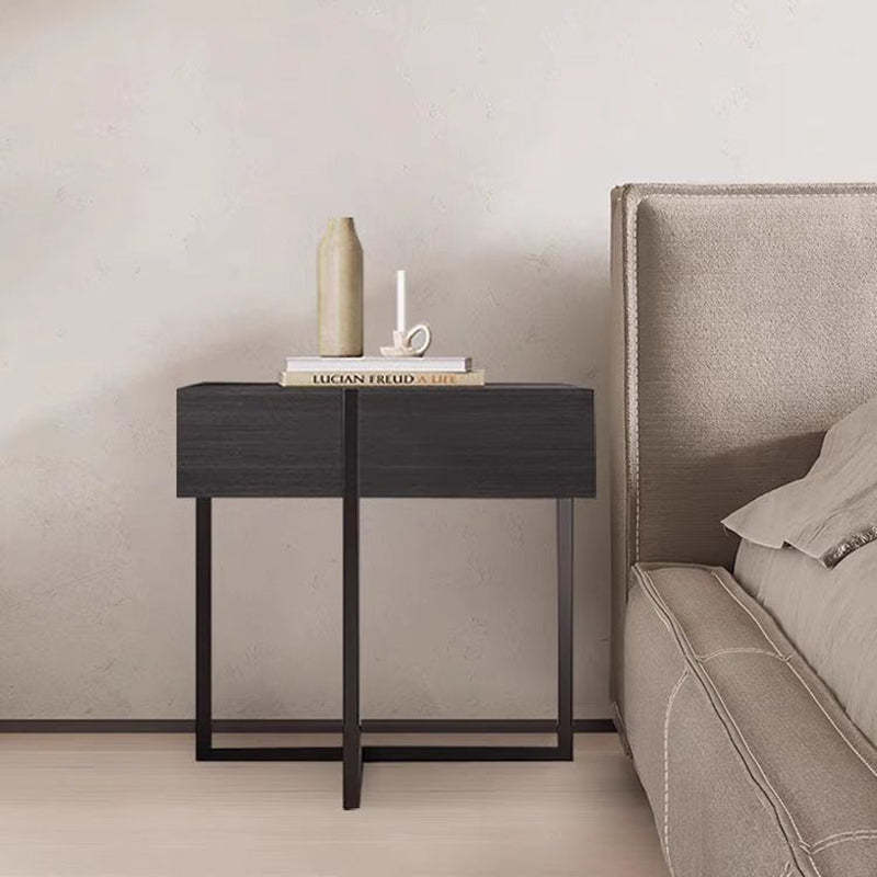 Modern Solid Wood Rectangular Nightstand 2-Drawer