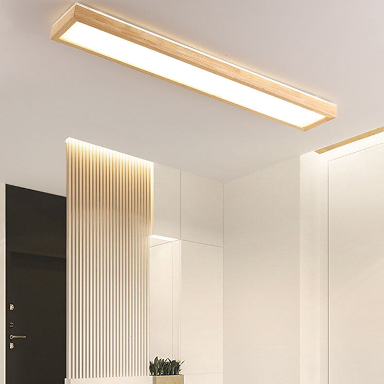 Japanese Minimalist Log Rectangular Walnut LED Flush Light