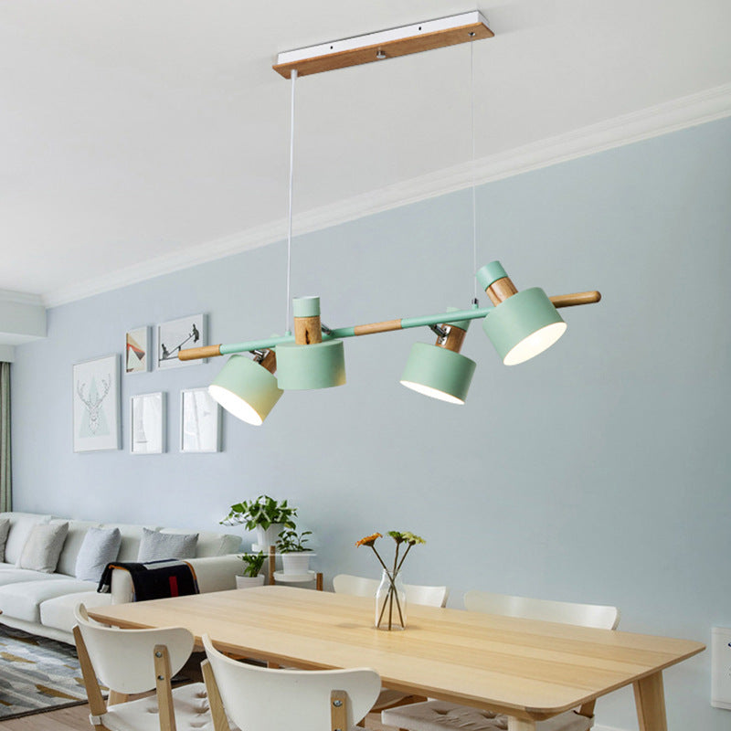 Nordic Macaron Color Wood Iron Island Chandelier