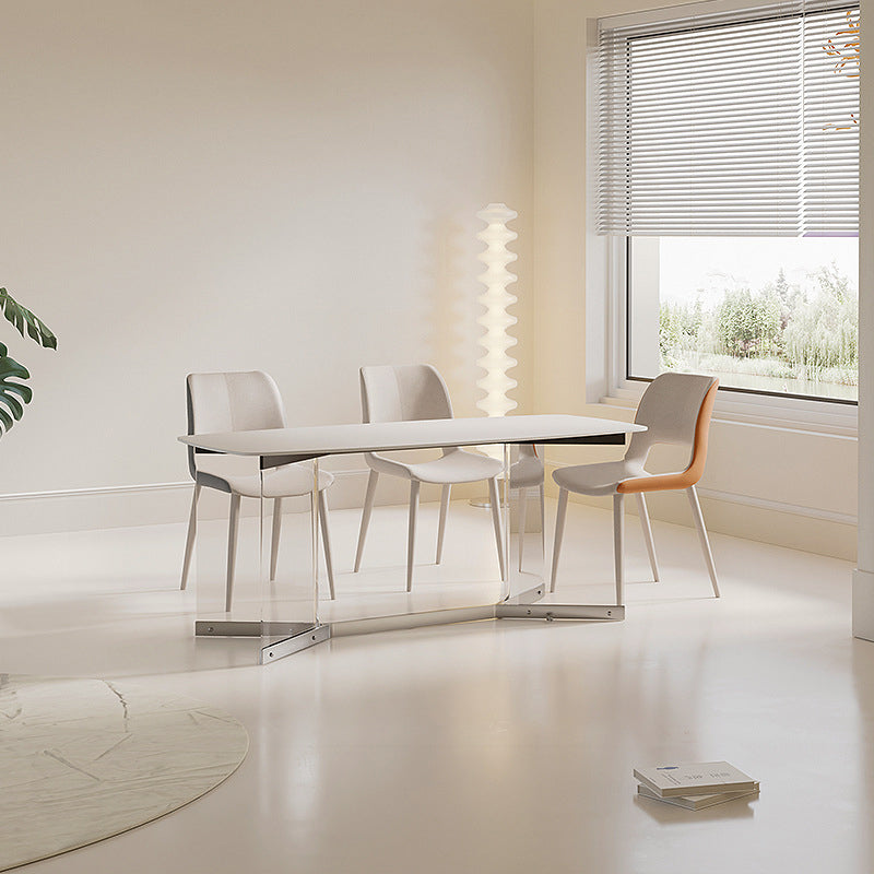 Minimalist Cat Scratch Leather Square Dining Chair — White & Gray