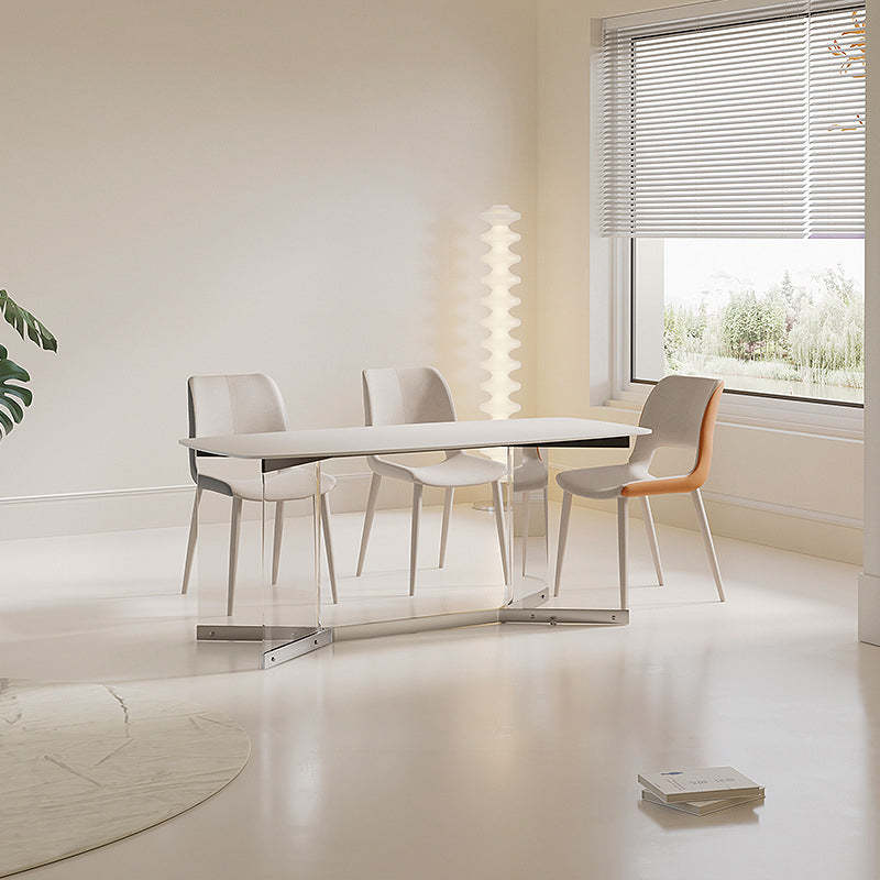 Minimalist Cat Scratch Leather Square Dining Chair — White & Gray