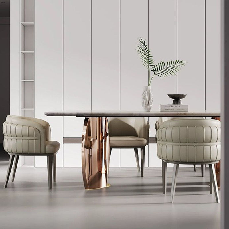 Modern Round Upholstered Leather Steel Dining Chair