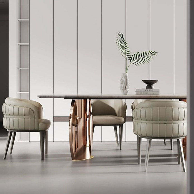 Modern Round Upholstered Leather Steel Dining Chair — Gray