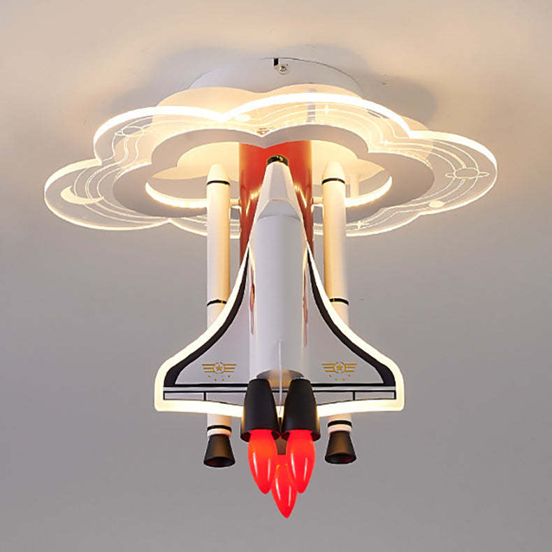 Iron Cartoon Aerospace Rocket Acrylic LED Kids Flush Light