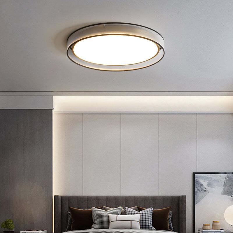Nordic Round Fabric Brass Acrylic LED Flush Mount Light