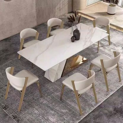 Modern Leather Stainless Steel Dining Chair — Grayish