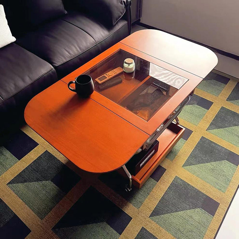 Retro Rectangular Wood Glass Metal Coffee Table