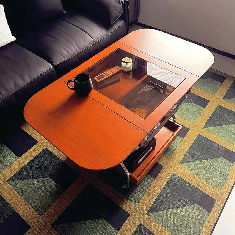 Retro Rectangular Wood Glass Metal Coffee Table