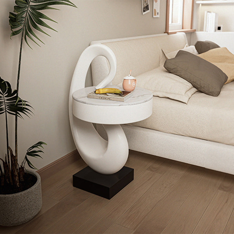 Modern Luxury Swan Stone Wood End Table — White