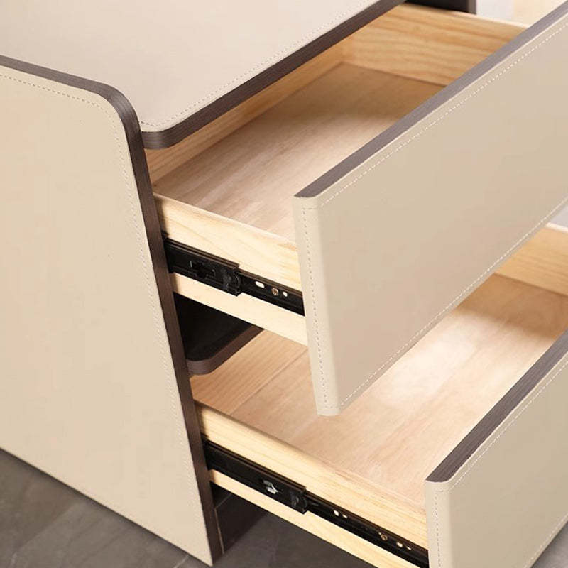 Nordic Leather Wood 2-Drawer Nightstand — Coffee