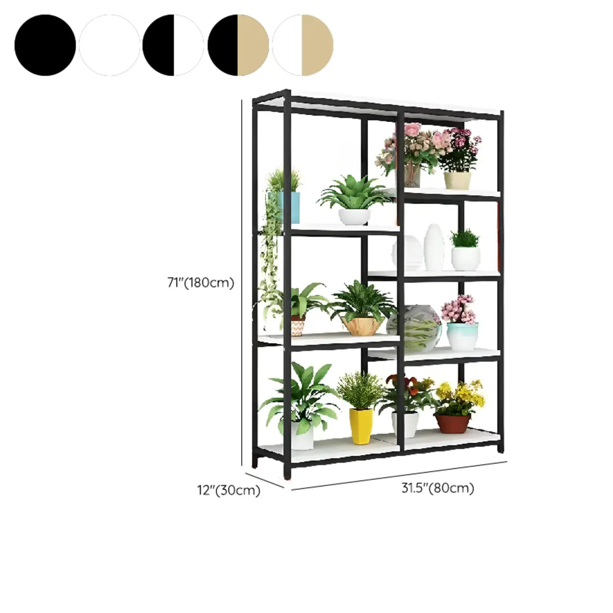 Metal Wood Floor Storage Plant Stand White — Black-White
