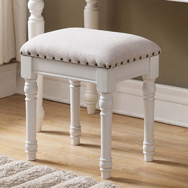 Scandinavian Linen Leather Wood Vanity Stool — Leather + Brown / Ivory White