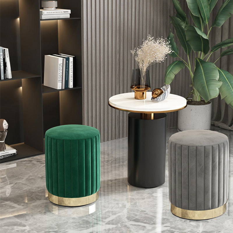 Minimalist Round Velvet Metal Vanity Stool — Pink
