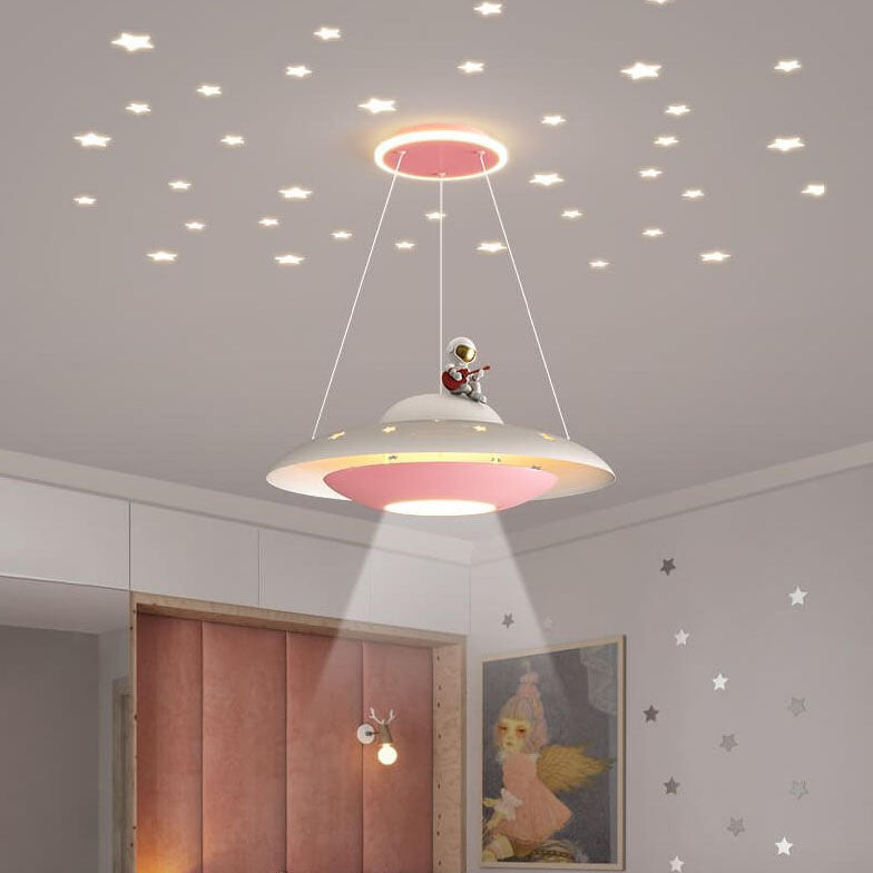 Modern Flying Saucer Astronaut Kids LED Chandelier
