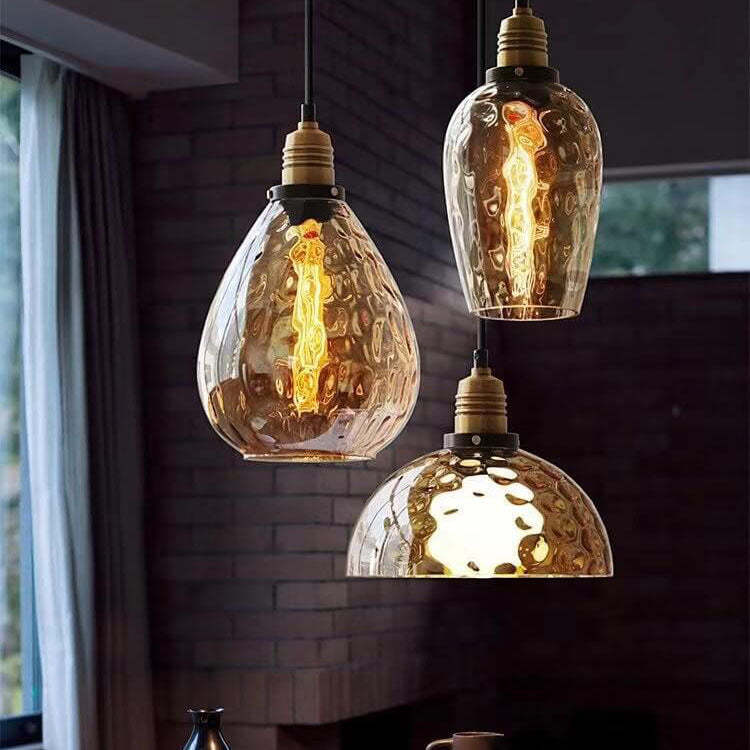 Nordic Vintage Amber Water Glass Dome Pendant