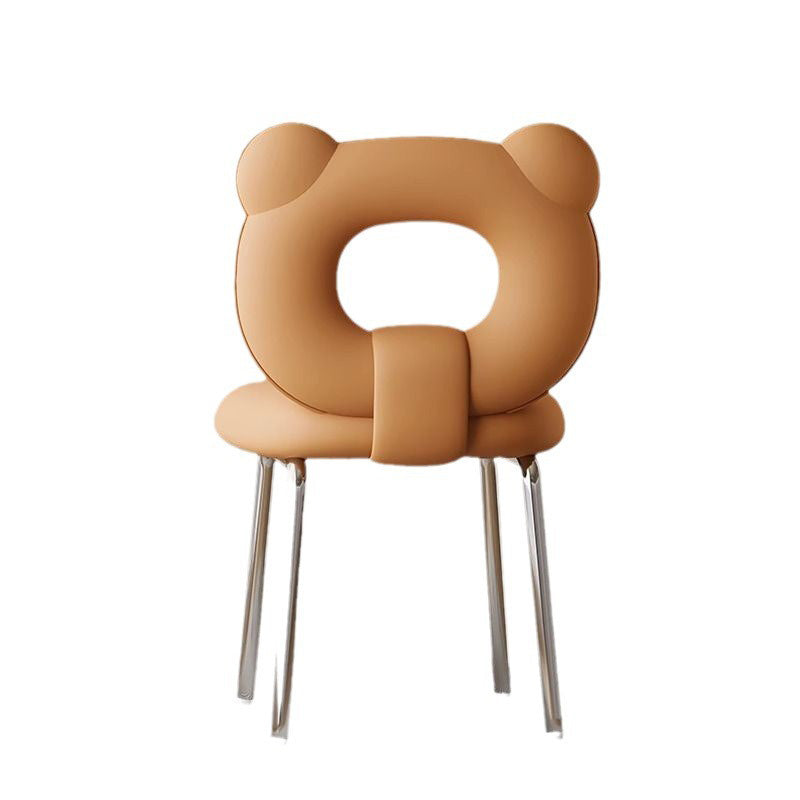 Scandinavian Faux Leather Metal-Leg Bear-Back Vanity Stool