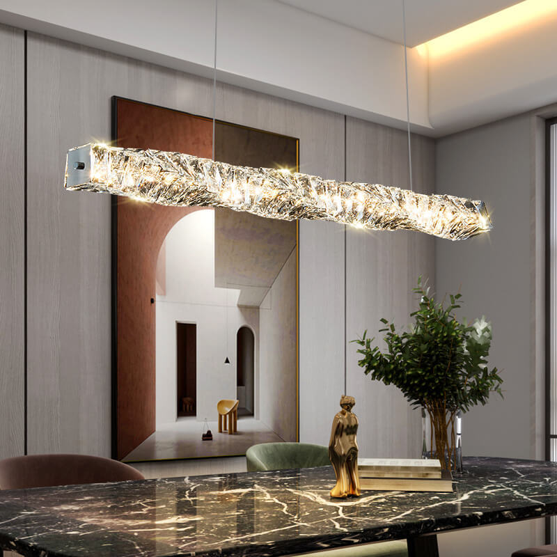 Modern Stainless Steel Crystal Strip LED Island Pendant