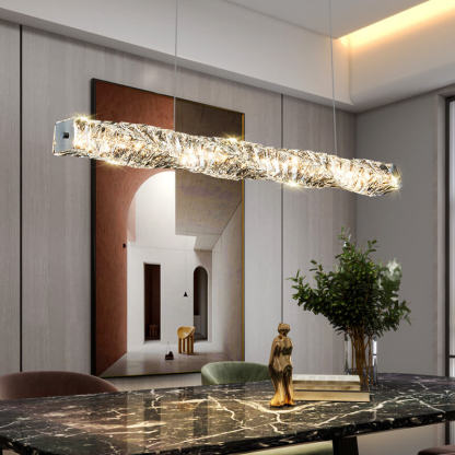 Modern Stainless Steel Crystal Strip LED Island Pendant