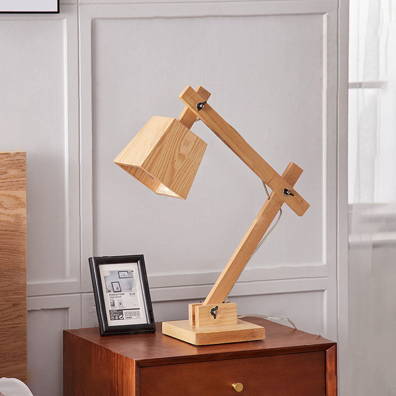 Solid trapezoidal wood table lamps for bedroom — 220V-240V (UK/AU)