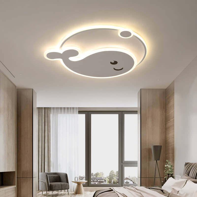 Cartoon Dolphin Moon LED Kids Flush Mount Light